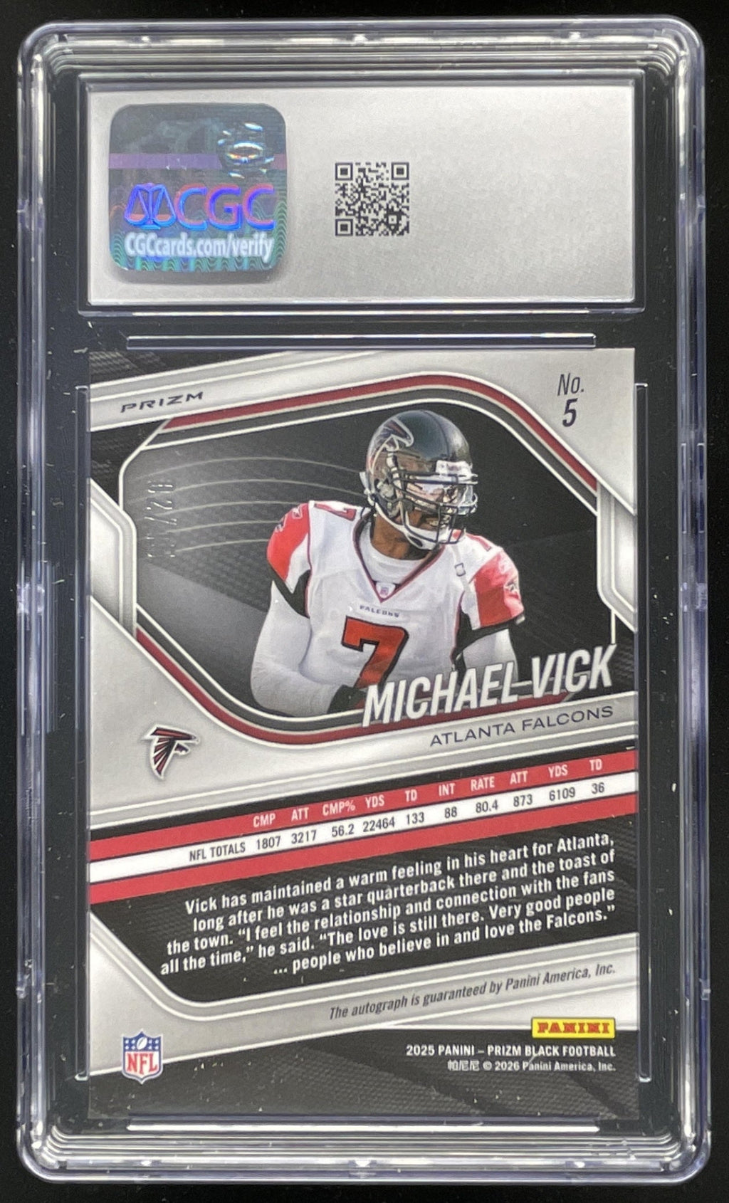 2025 Prizm Black Blue Shimmer Prizm FOTL #5 Michael Vick Auto /15 CGC 10 product image 2, provided for visual reference and