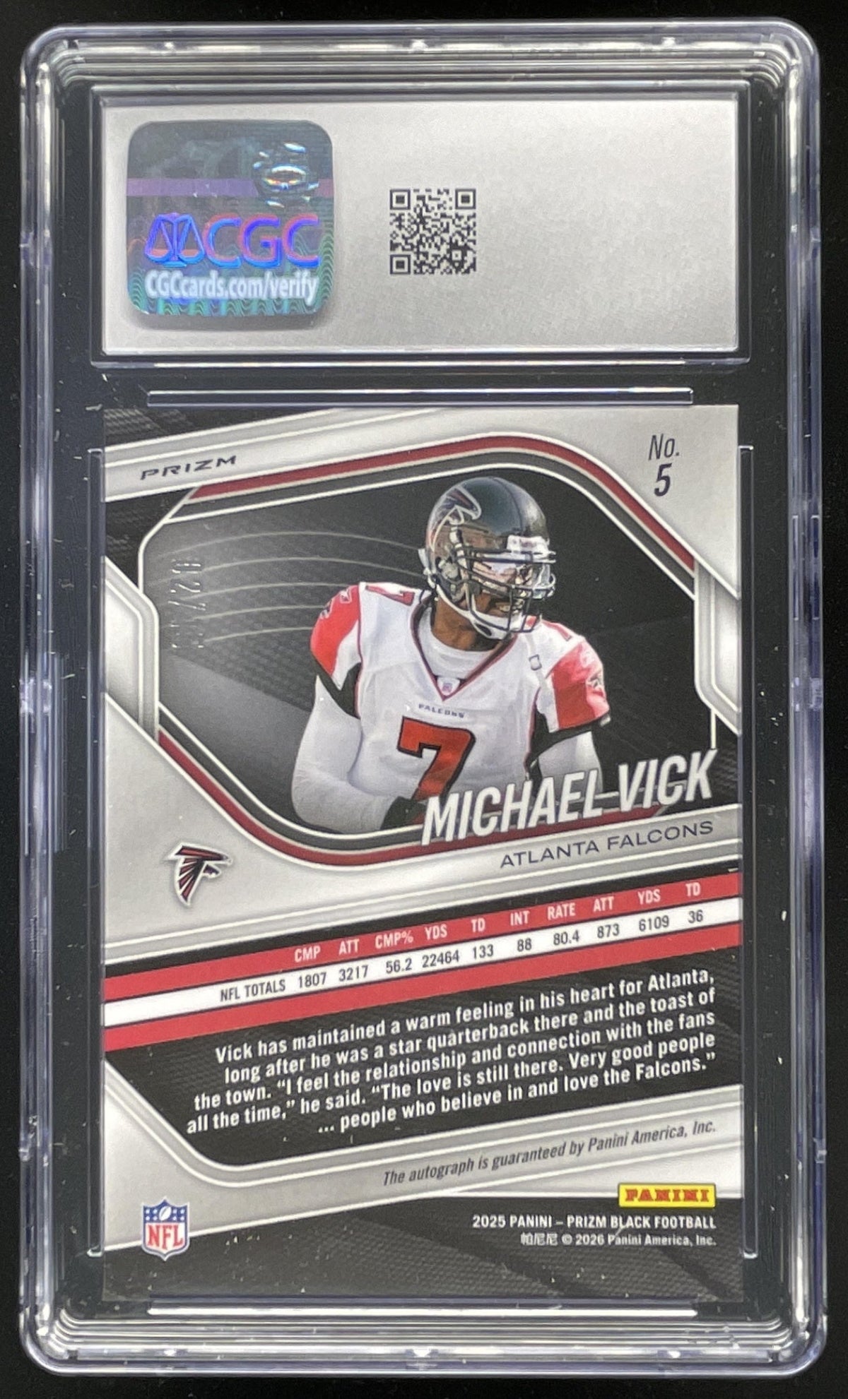 2025 Prizm Black Blue Shimmer Prizm FOTL #5 Michael Vick Auto /15 CGC 10 product image 2, provided for visual reference and