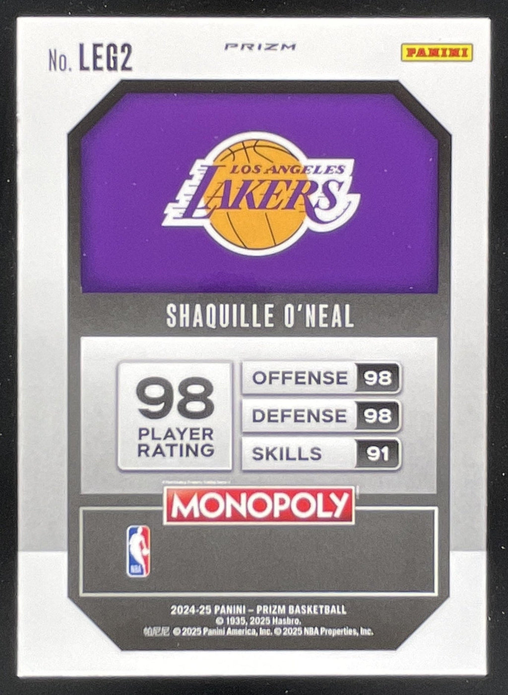 2024-25 Panini Prizm Monopoly Legends GO Space #LEG2 Shaquille O'Neal product image 2, provided for visual reference and