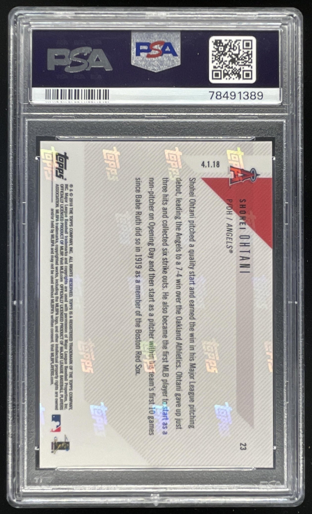2018 Topps Now #23 Shohei Ohtani RC PSA 10 product image 2, provided for visual reference and product detail review