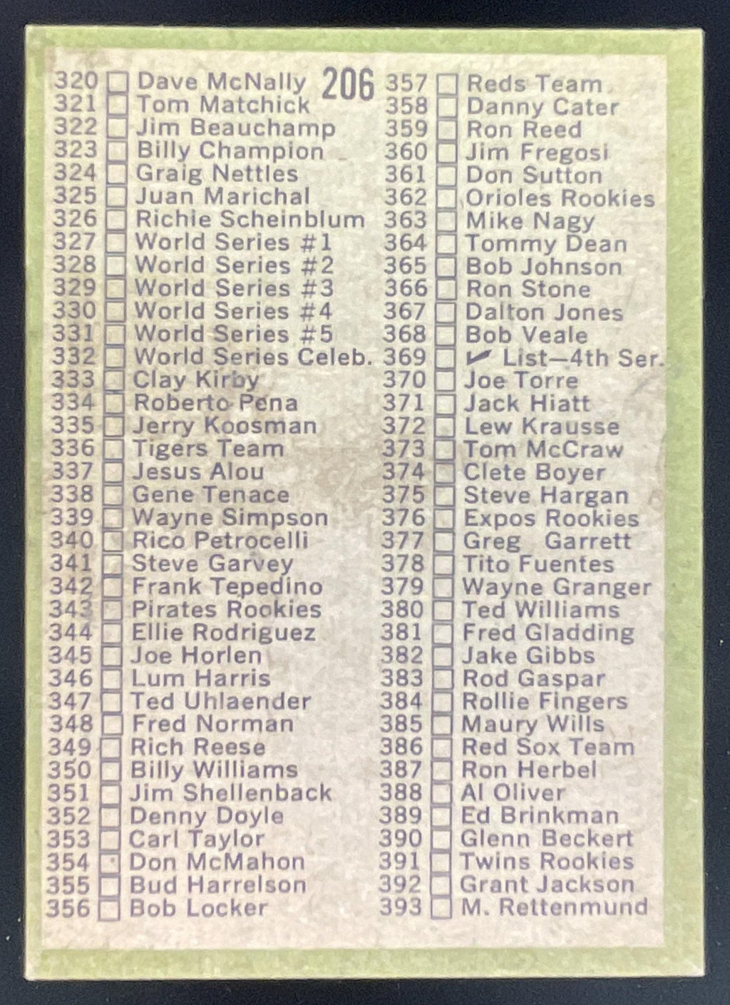 1971 Topps #206 Checklist: 264-393 product image 2, provided for visual reference and product detail review