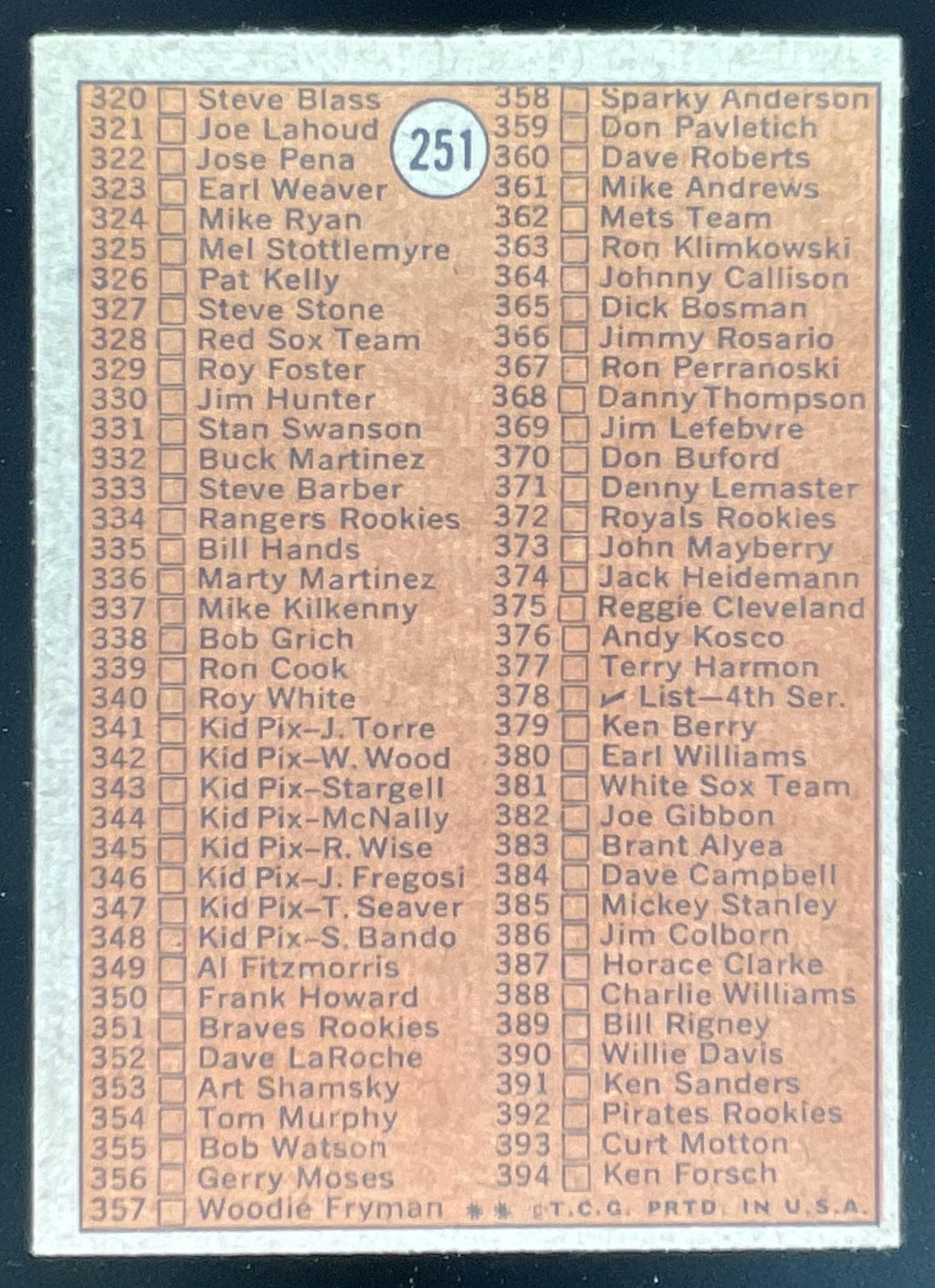 1972 Topps #251 Checklist 3rd Series product image 2, provided for visual reference and product detail review