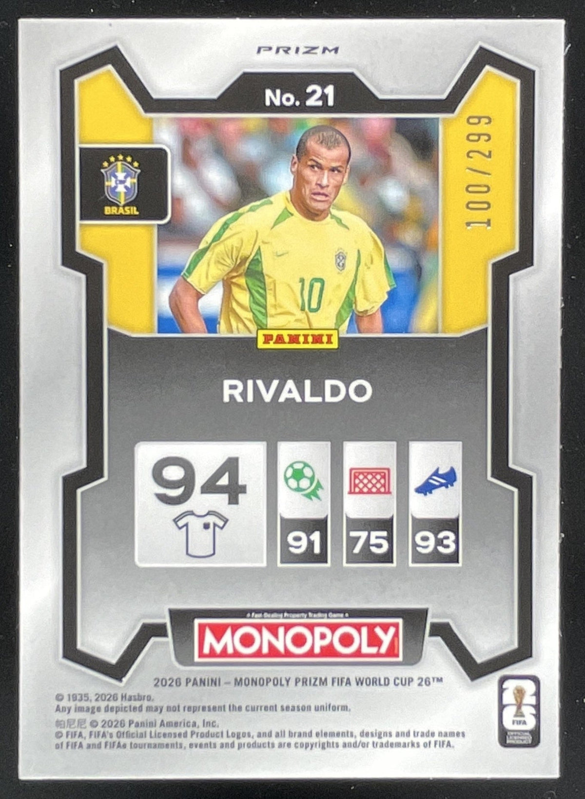 2026 Panini Prizm Monopoly World Cup Brown Prizm #21 Rivaldo /299 product image 2, provided for visual reference and product