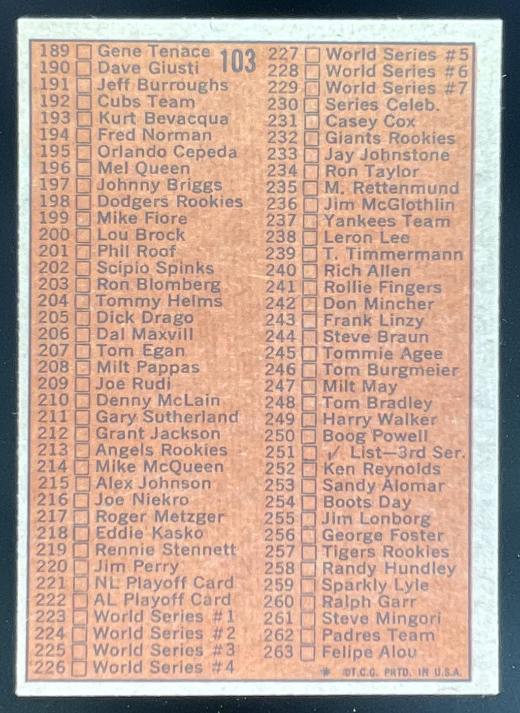 1972 Topps #103 2nd Series Checklist: 133-263 product image 2, provided for visual reference and product detail review