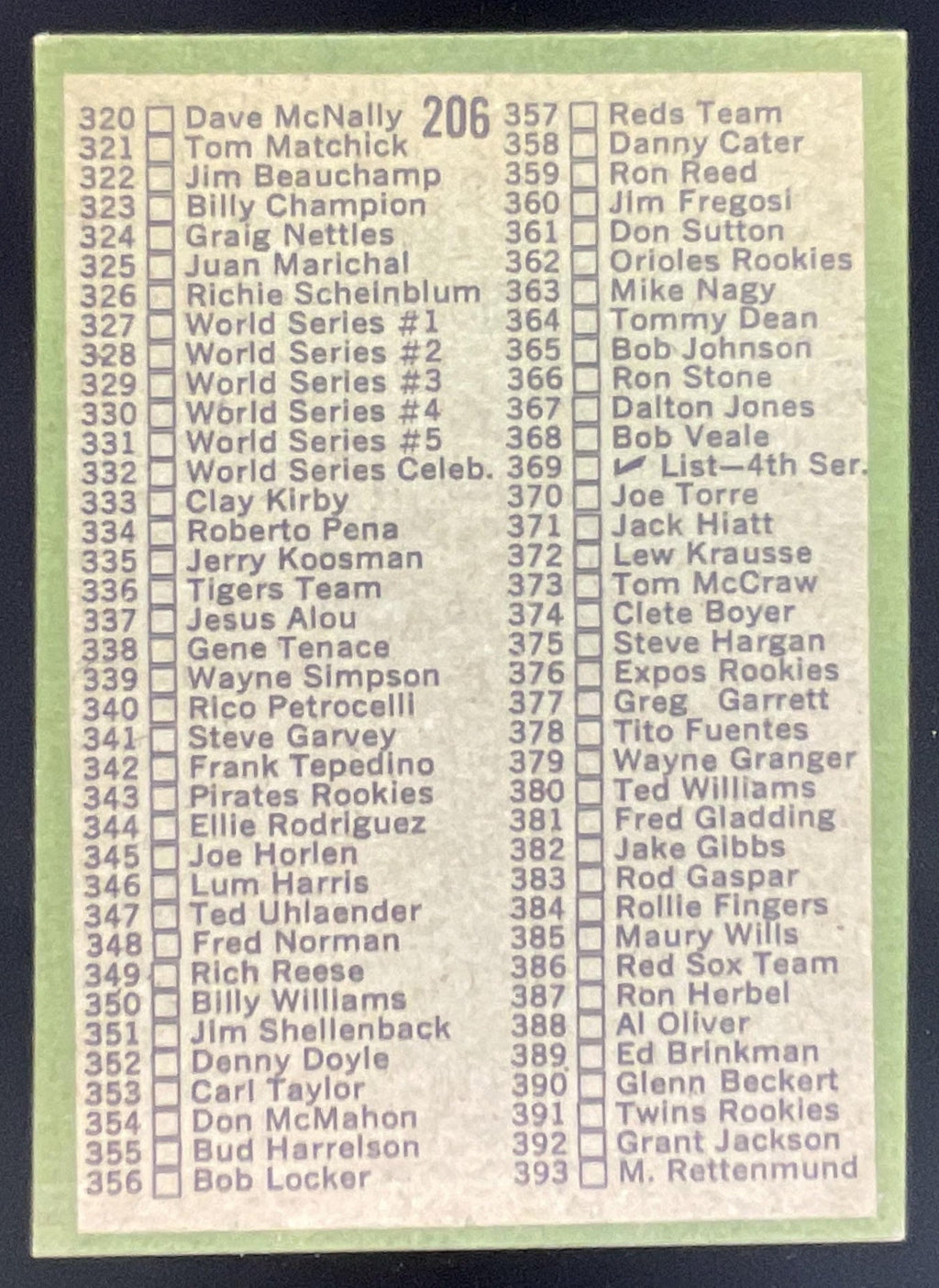 1971 Topps #206 Checklist: 264-393 product image 2, provided for visual reference and product detail review