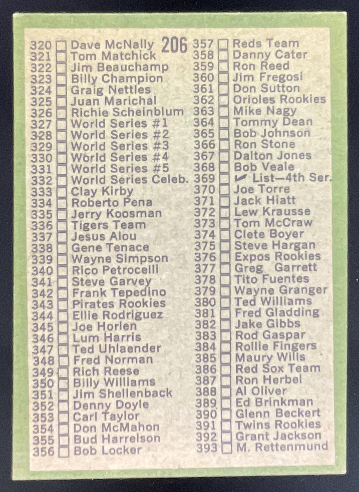 1971 Topps #206 Checklist: 264-393 product image 2, provided for visual reference and product detail review