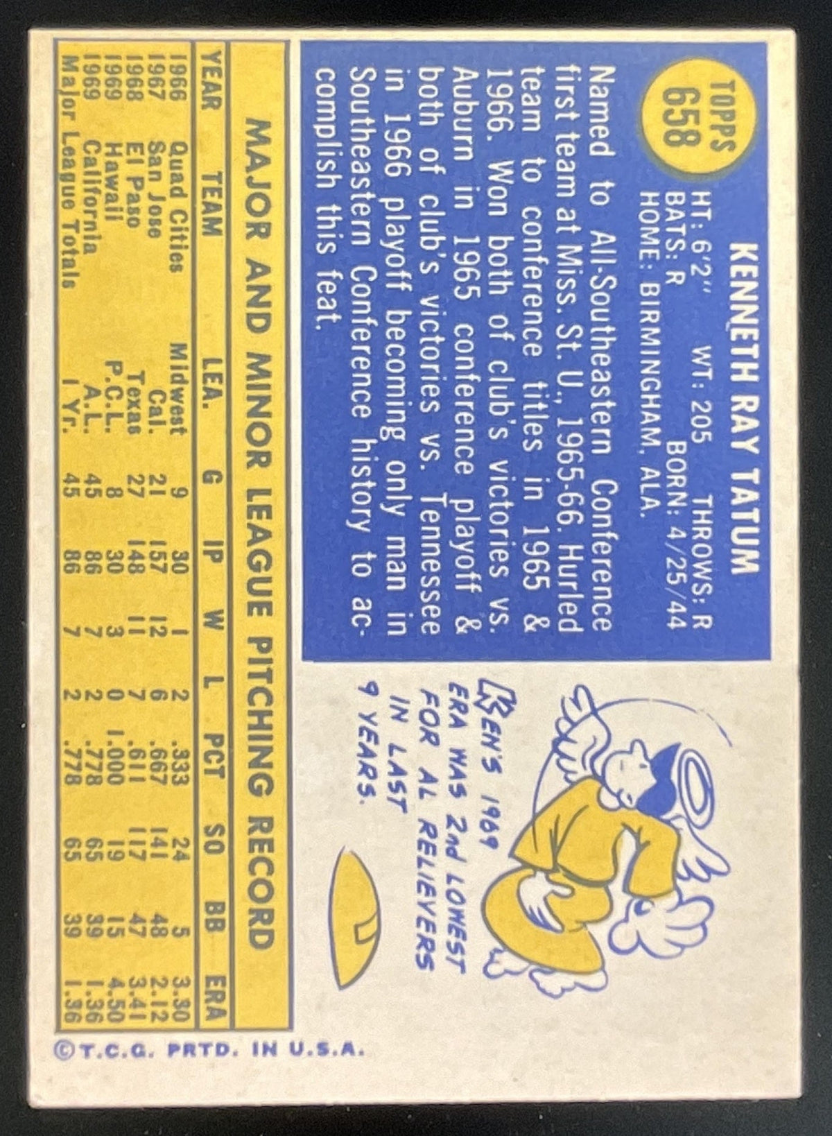 1970 Topps #658 Ken Tatum RC product image 2, provided for visual reference and product detail review