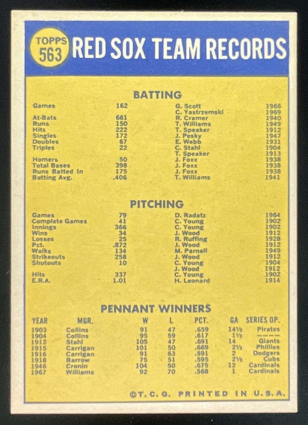 1970 Topps #563 Boston Red Sox product image 2, provided for visual reference and product detail review