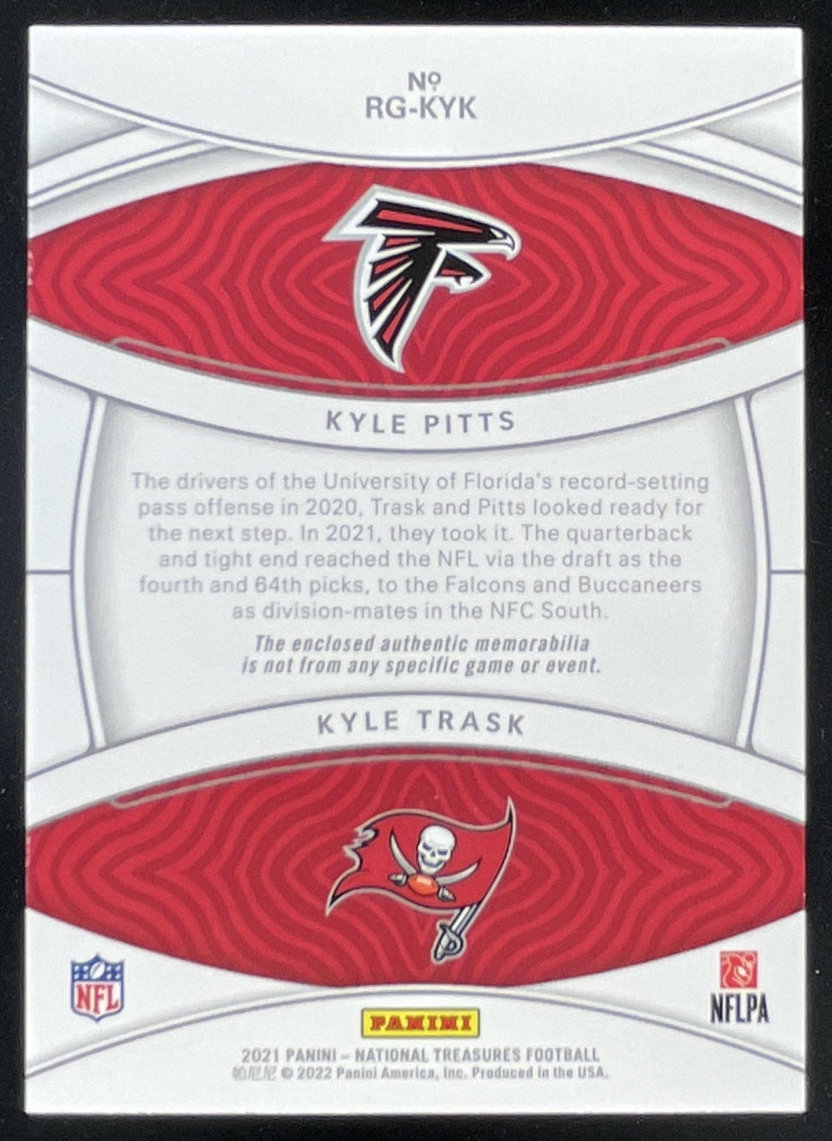 2021 National Treasures Gear Combo Materials Silver Kyle Pitts Kyle Trask RC /25 product image 2, provided for visual