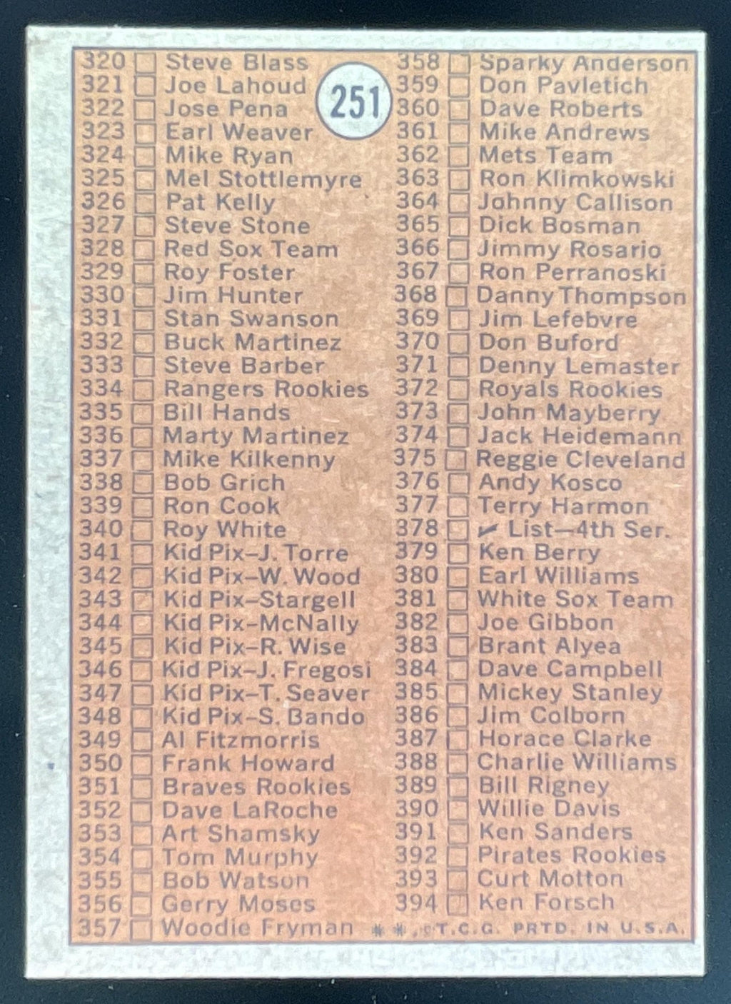 1972 Topps #251 Checklist 3rd Series product image 2, provided for visual reference and product detail review