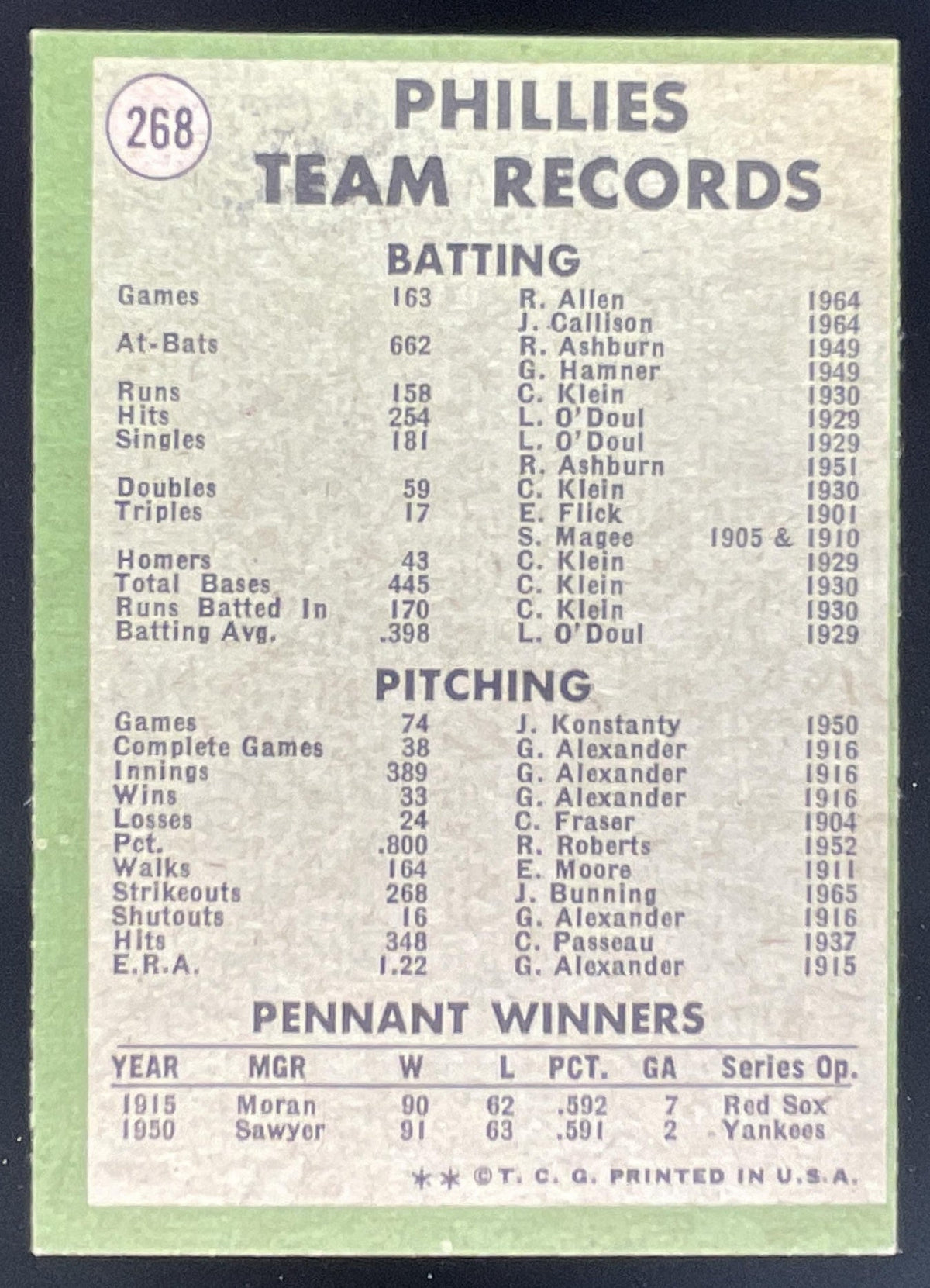 1971 Topps #268 Philadelphia Phillies product image 2, provided for visual reference and product detail review