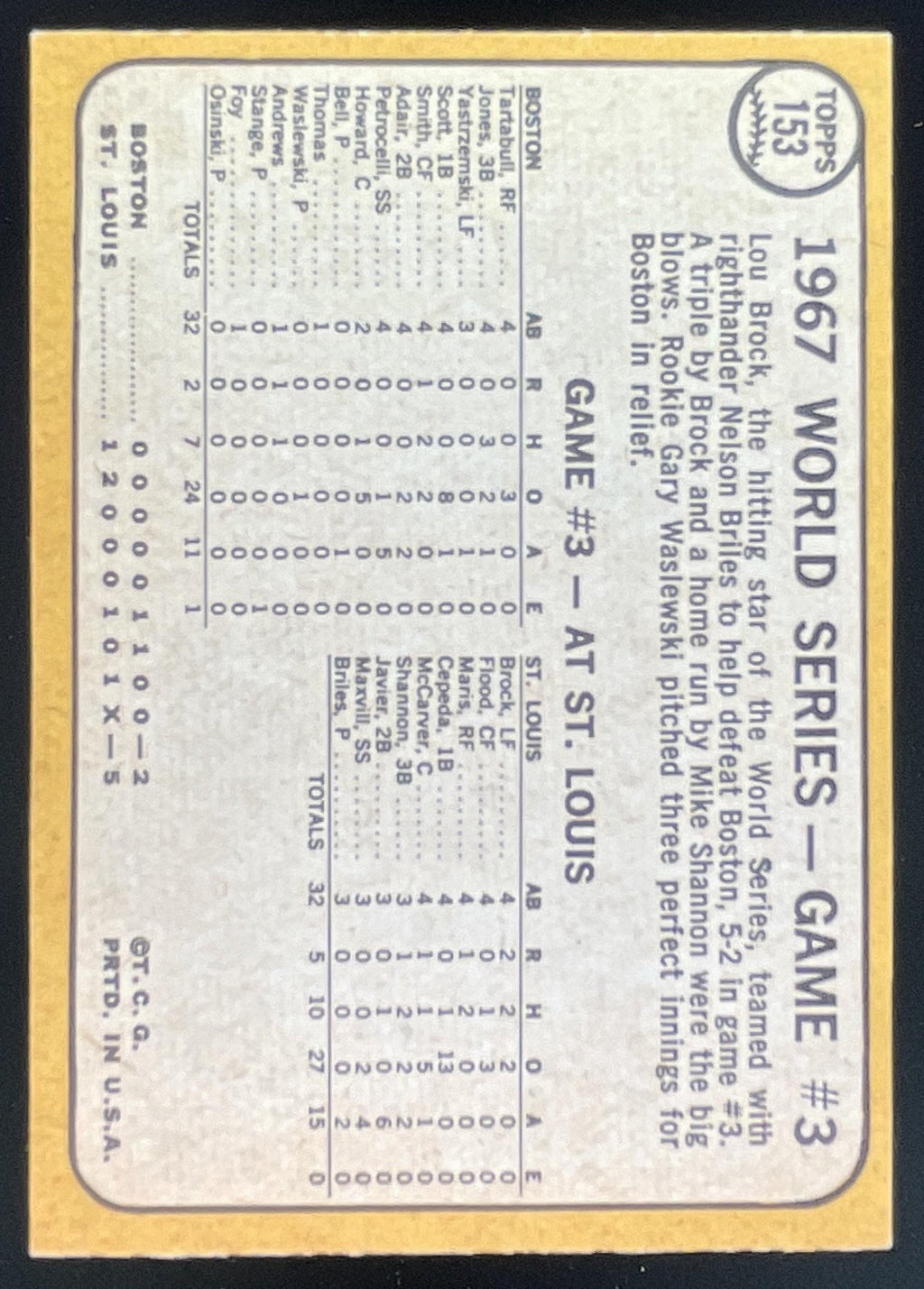 1968 Topps #153 World Series Game #3 - Briles Cools Off Boston product image 2, provided for visual reference and product