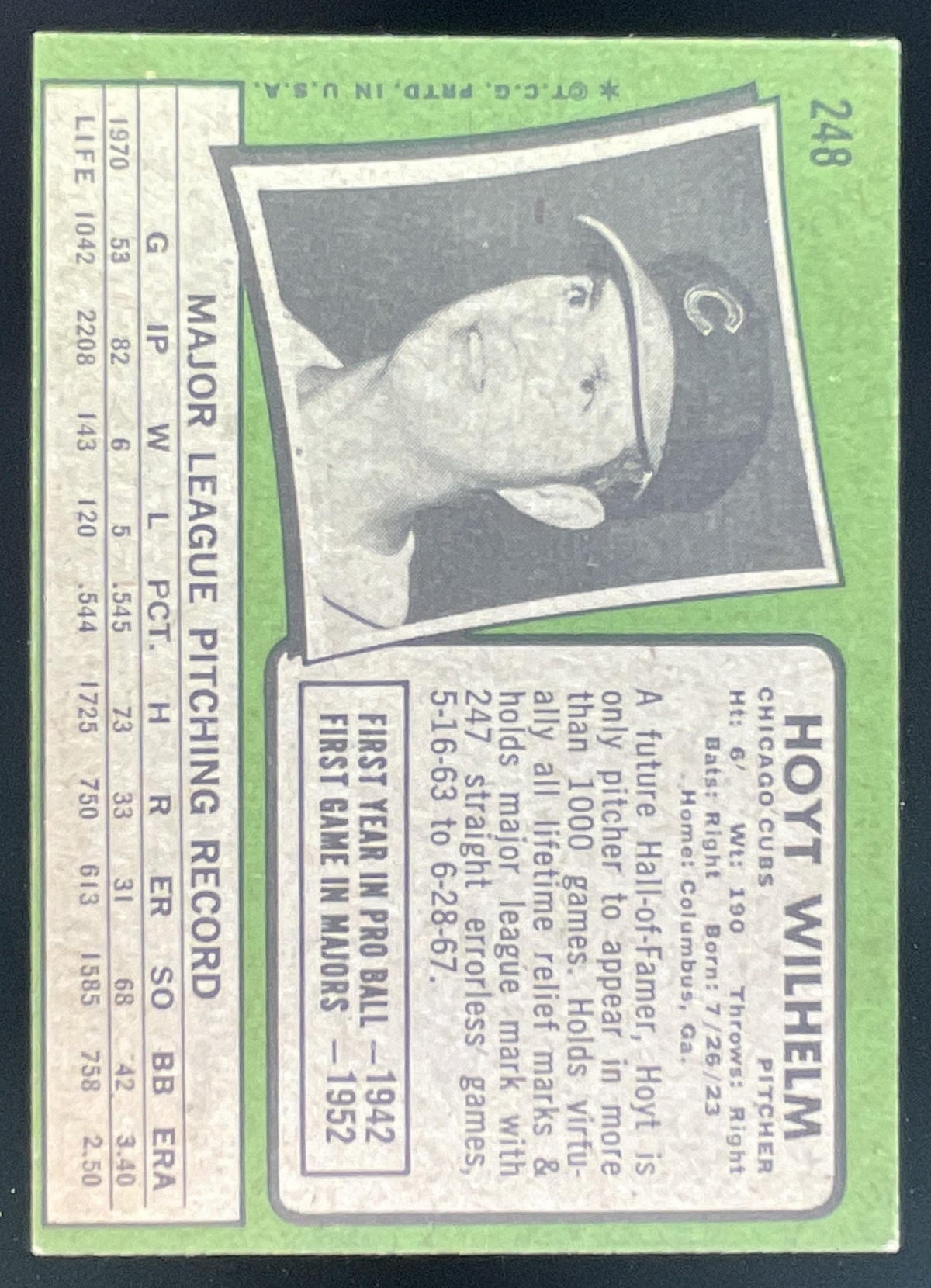 1971 Topps #248 Hoyt Wilhelm product image 2, provided for visual reference and product detail review