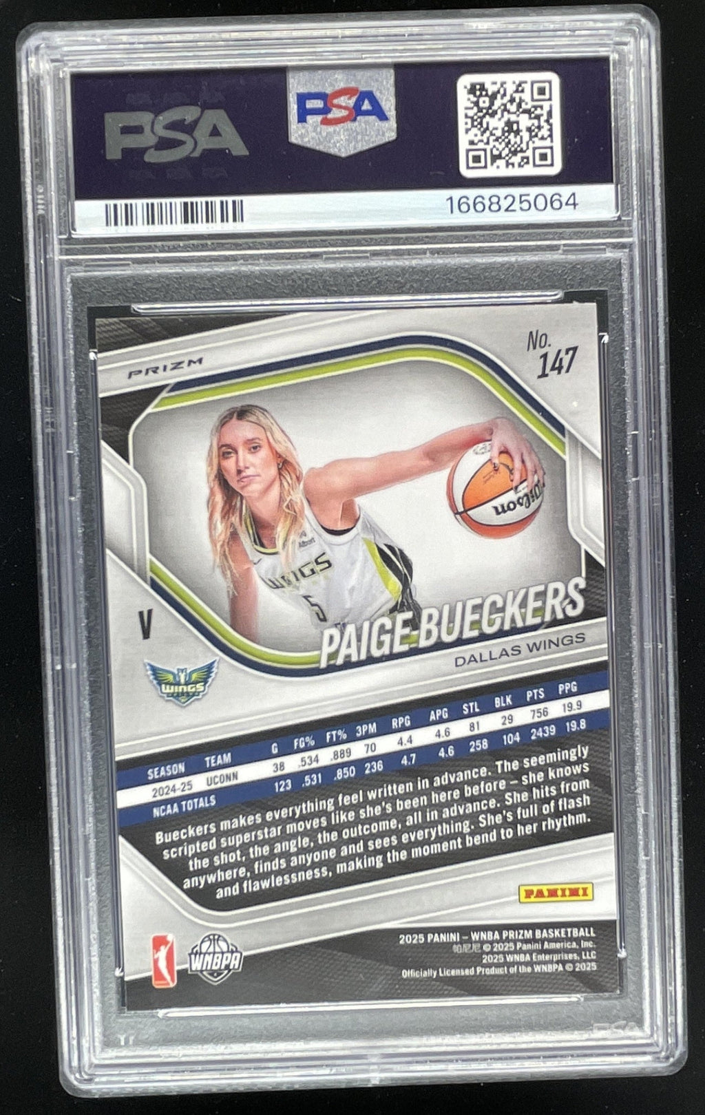 2025 Panini WNBA Prizm WNBA Logo Prizm #147 Paige Bueckers RC PSA 8 product image 2, provided for visual reference and