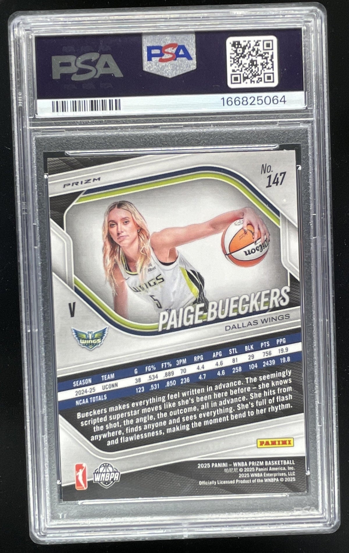 2025 Panini WNBA Prizm WNBA Logo Prizm #147 Paige Bueckers RC PSA 8 product image 2, provided for visual reference and