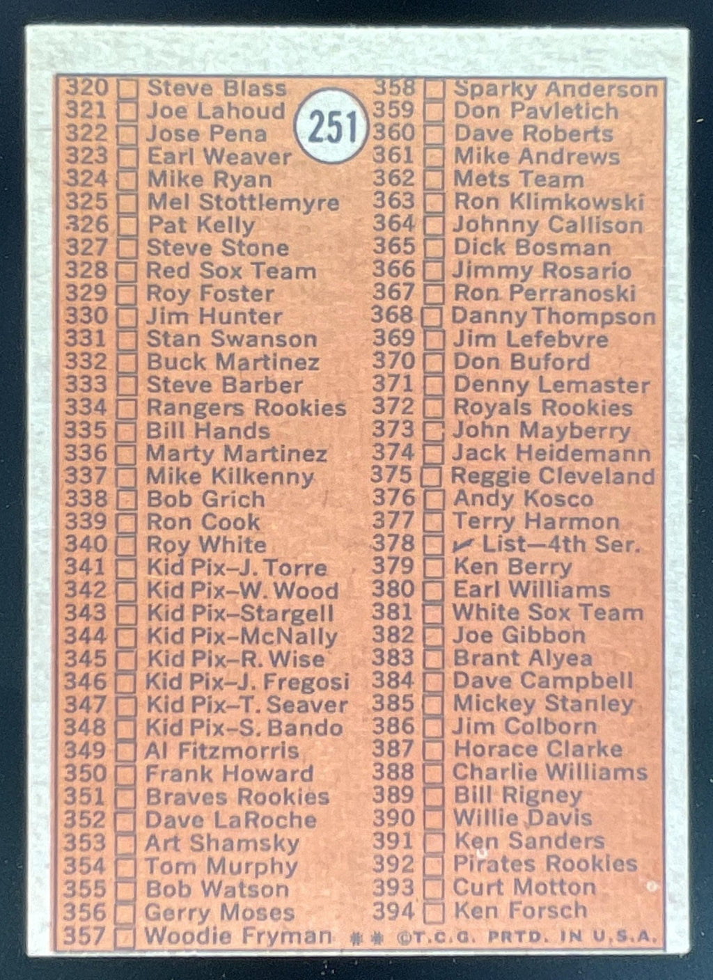 1972 Topps #251 Checklist 3rd Series product image 2, provided for visual reference and product detail review