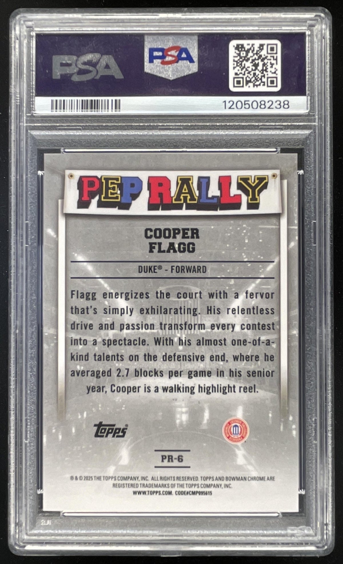 2024-25 Bowman Chrome University Pep Rally Gold #PR-6 Cooper Flagg /50 PSA 10 product image 2, provided for visual reference