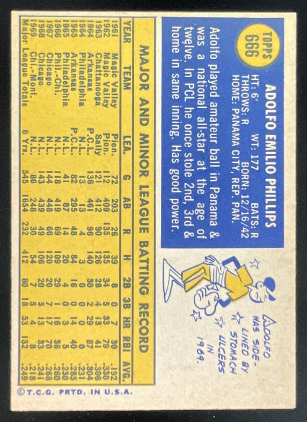 1970 Topps #666 Adolfo Phillips product image 2, provided for visual reference and product detail review