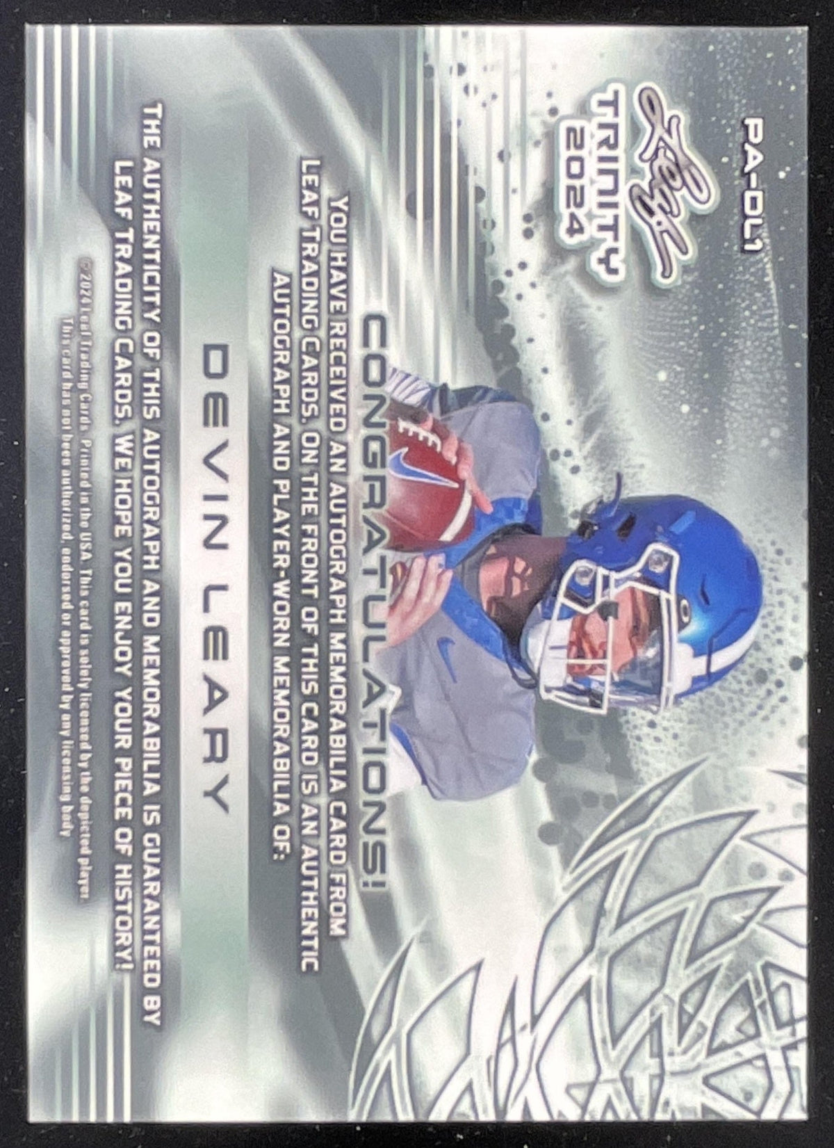 2024 Leaf Trinity Patch Bronze #PA-DL1 Devin Leary Auto /99 product image 2, provided for visual reference and product