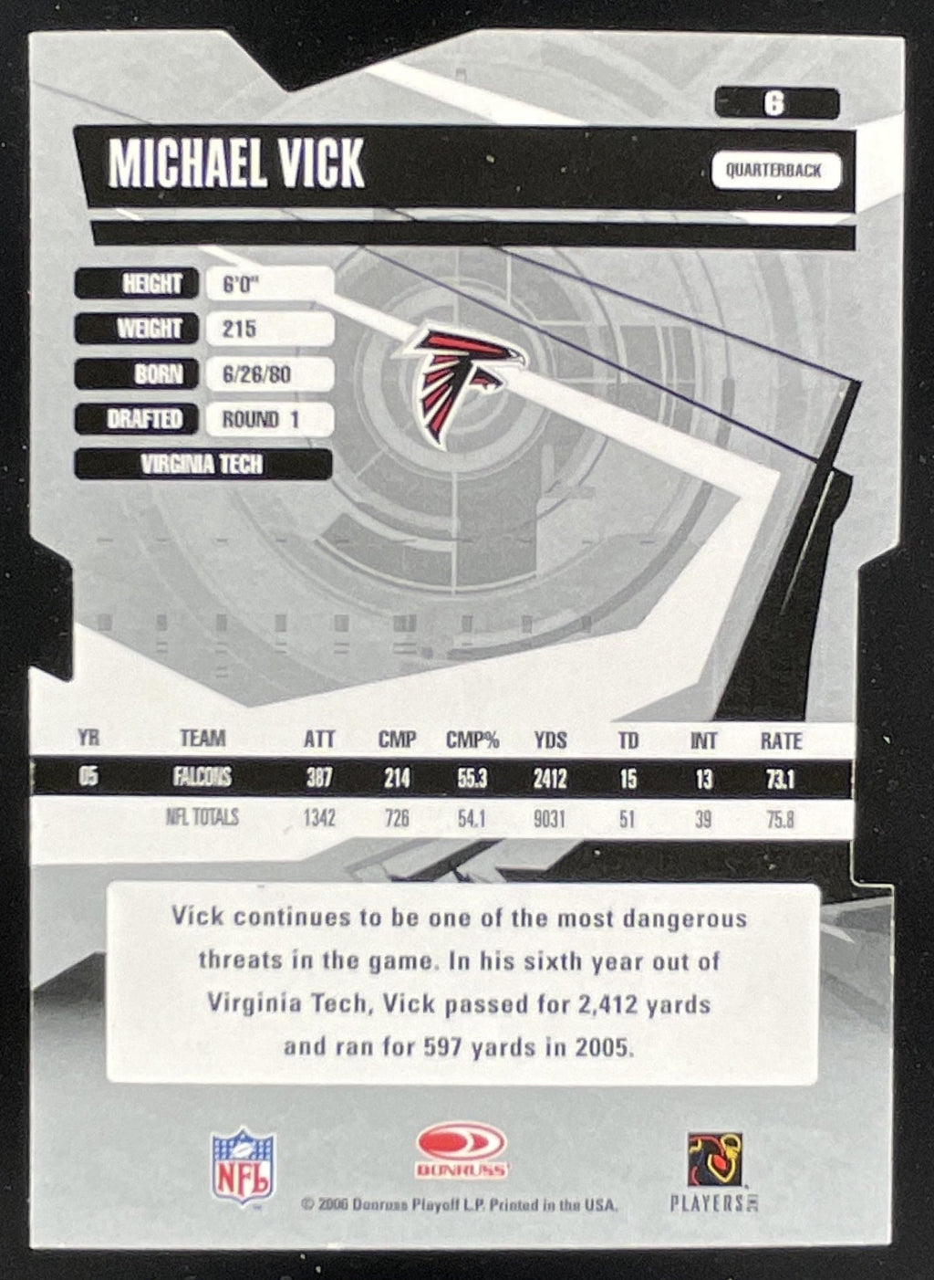 2006 Donruss Elite Aspirations #6 Michael Vick /93 product image 2, provided for visual reference and product detail review