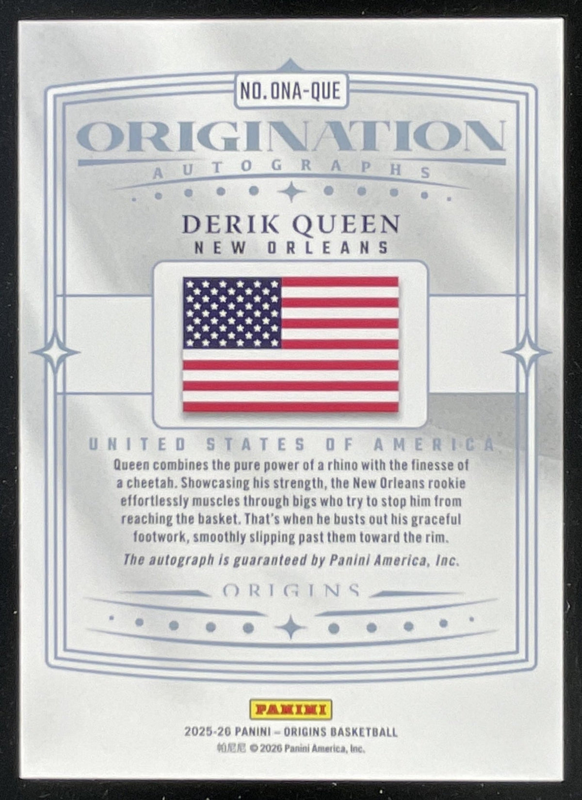 2025-26 Origins Originations #ONA-QUE Rookie Red Derick Queen /49 RC product image 2, provided for visual reference and