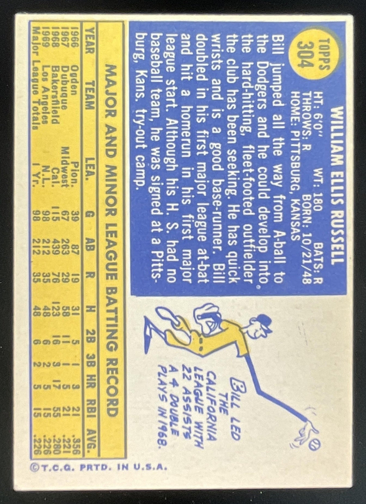 1970 Topps #304 Bill Russell RC product image 2, provided for visual reference and product detail review