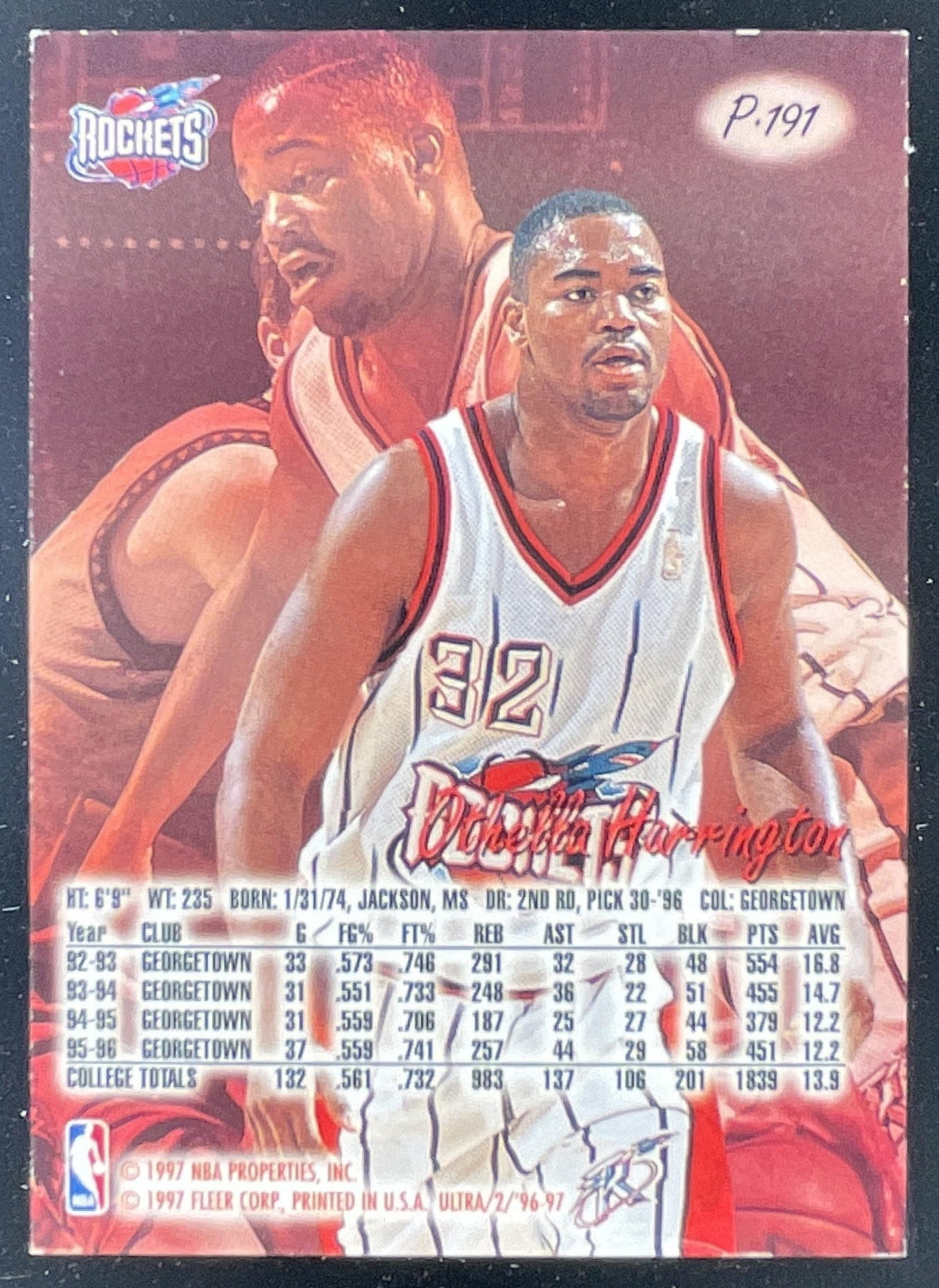 1996-97 Fleer Ultra Platinum Medallion #P-191 Othella Harrington RC product image 2, provided for visual reference and