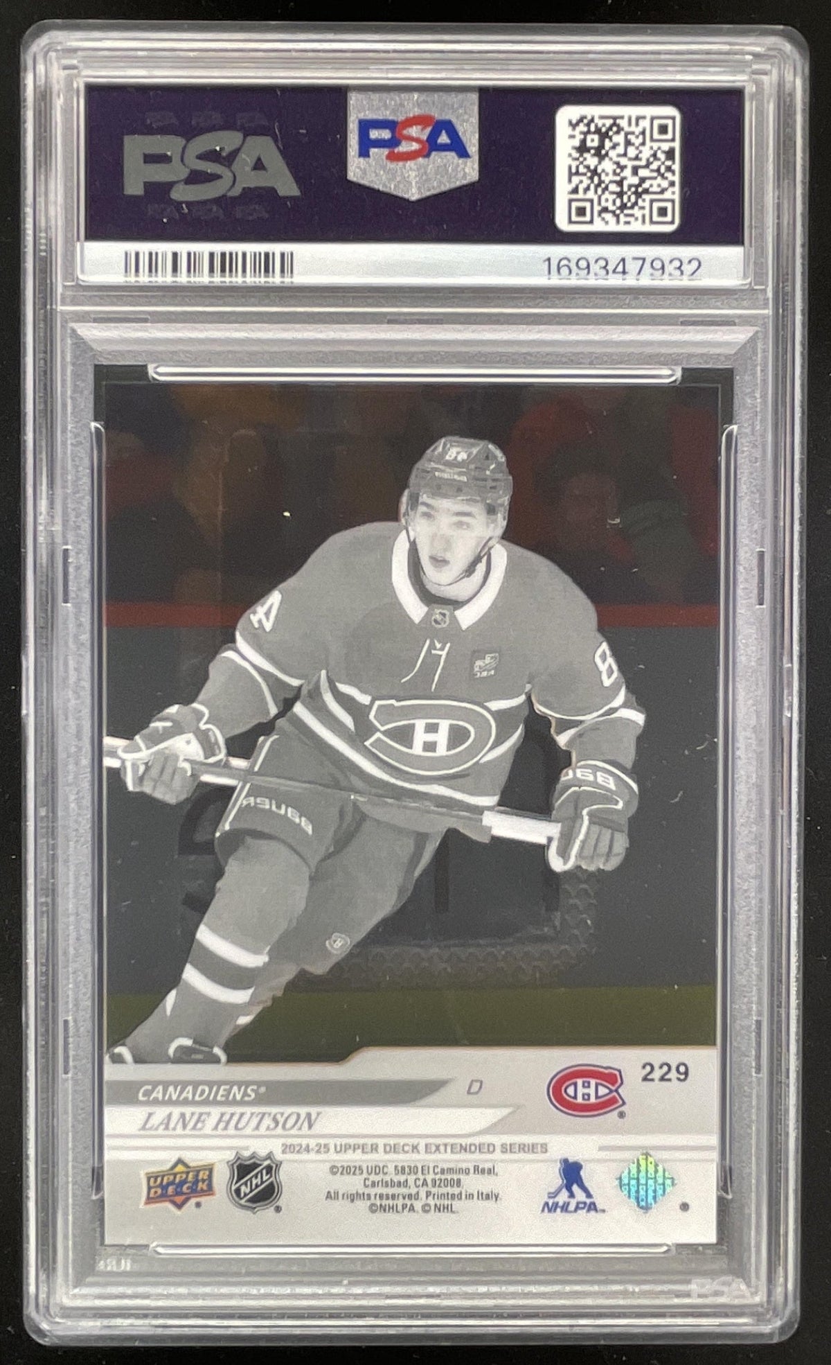 2024-25 Upper Deck Extended Series Acetate Young Guns #229 Lane Hutson RC PSA 10 product image 2, provided for visual