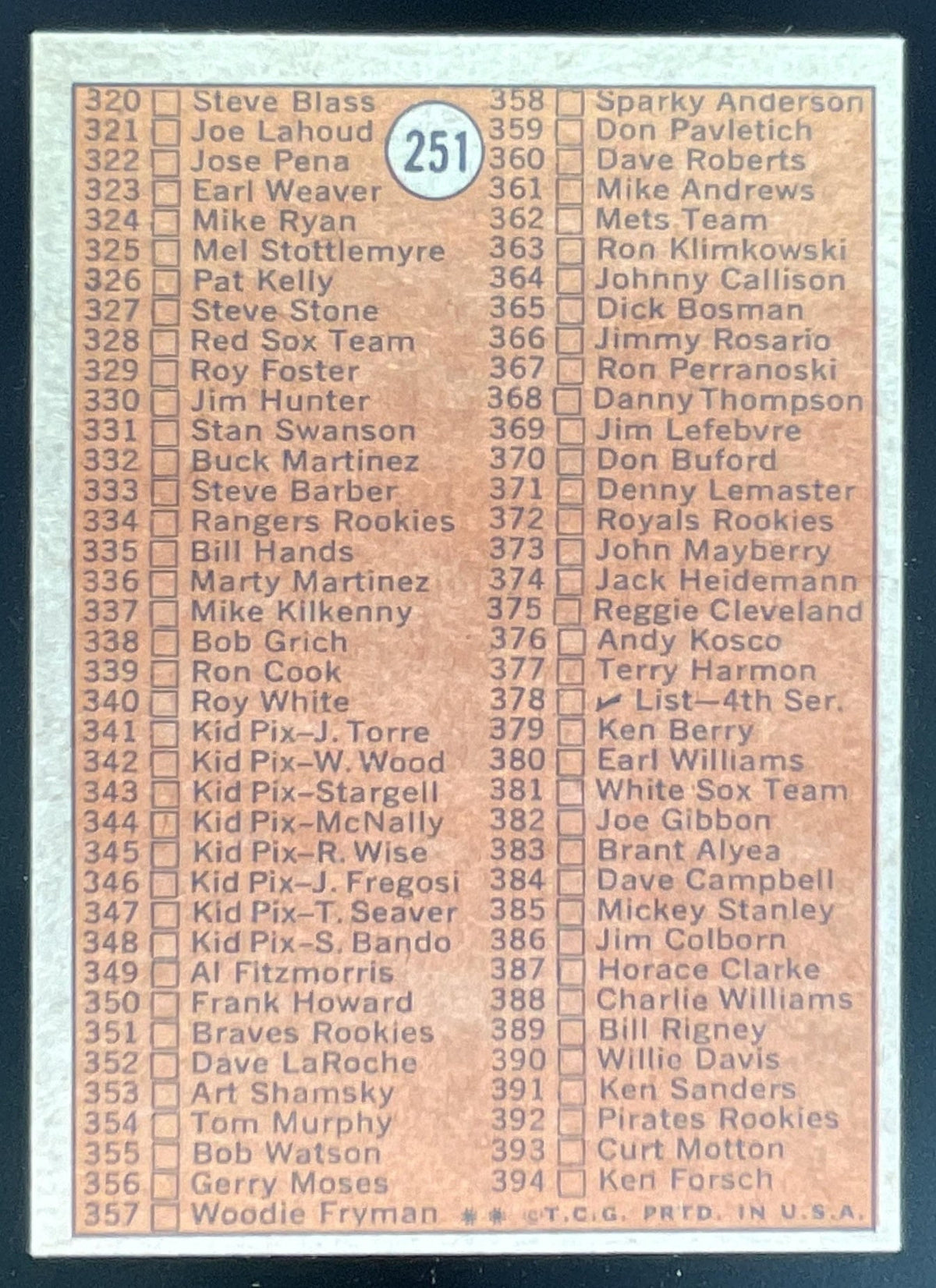 1972 Topps #251 Checklist 3rd Series product image 2, provided for visual reference and product detail review
