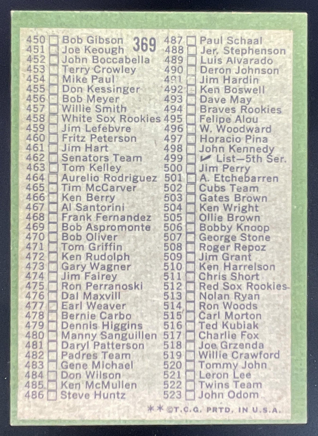 1971 Topps #369a Checklist: 394-523 VAR product image 2, provided for visual reference and product detail review