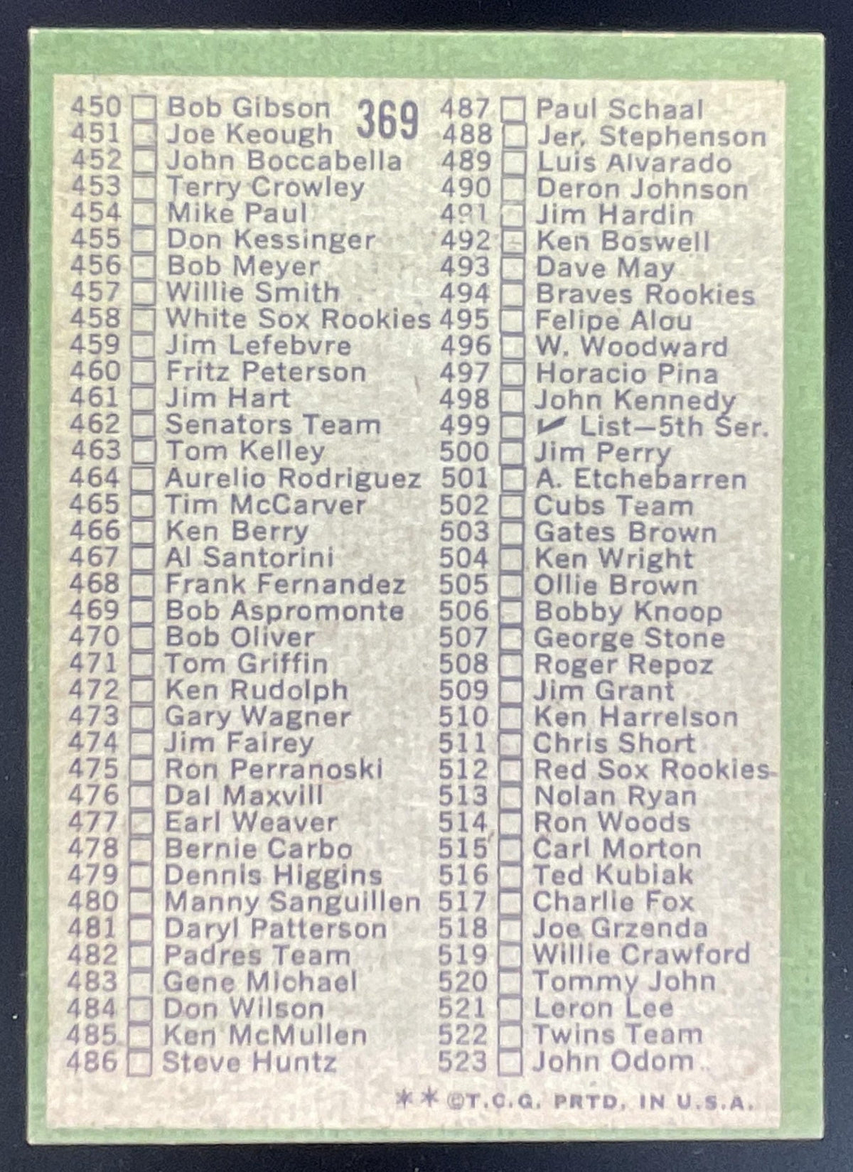 1971 Topps #369a Checklist: 394-523 VAR product image 2, provided for visual reference and product detail review