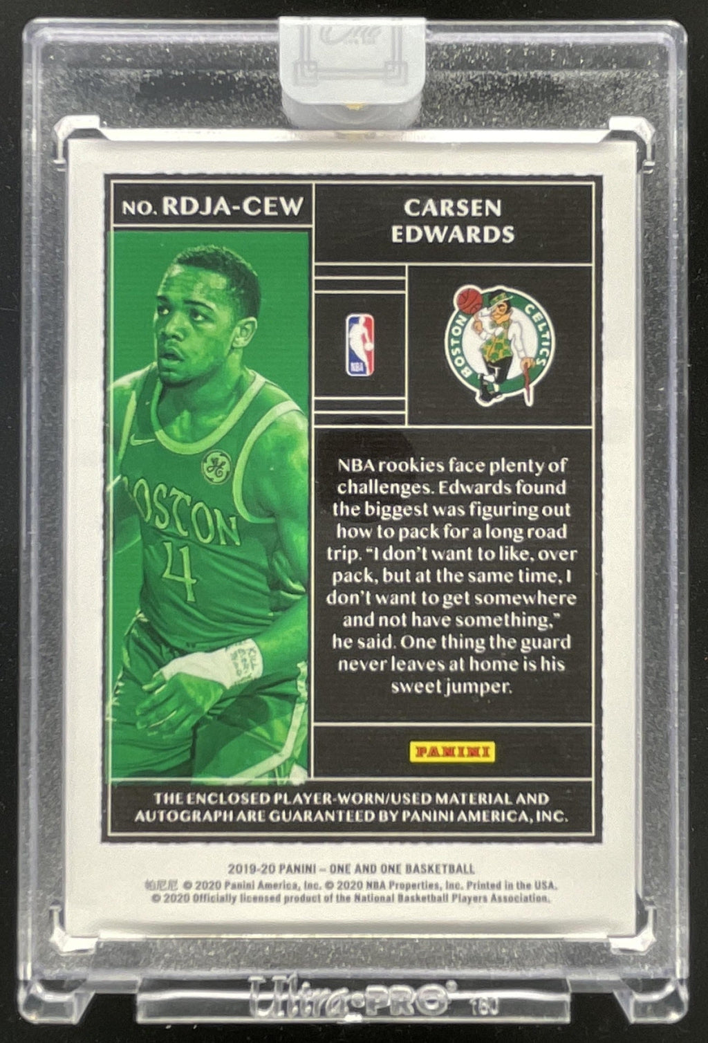 2019-20 Panini One and One Rookie Dual Jersey Auto Carsen Edwards RC Auto /99 product image 2, provided for visual reference