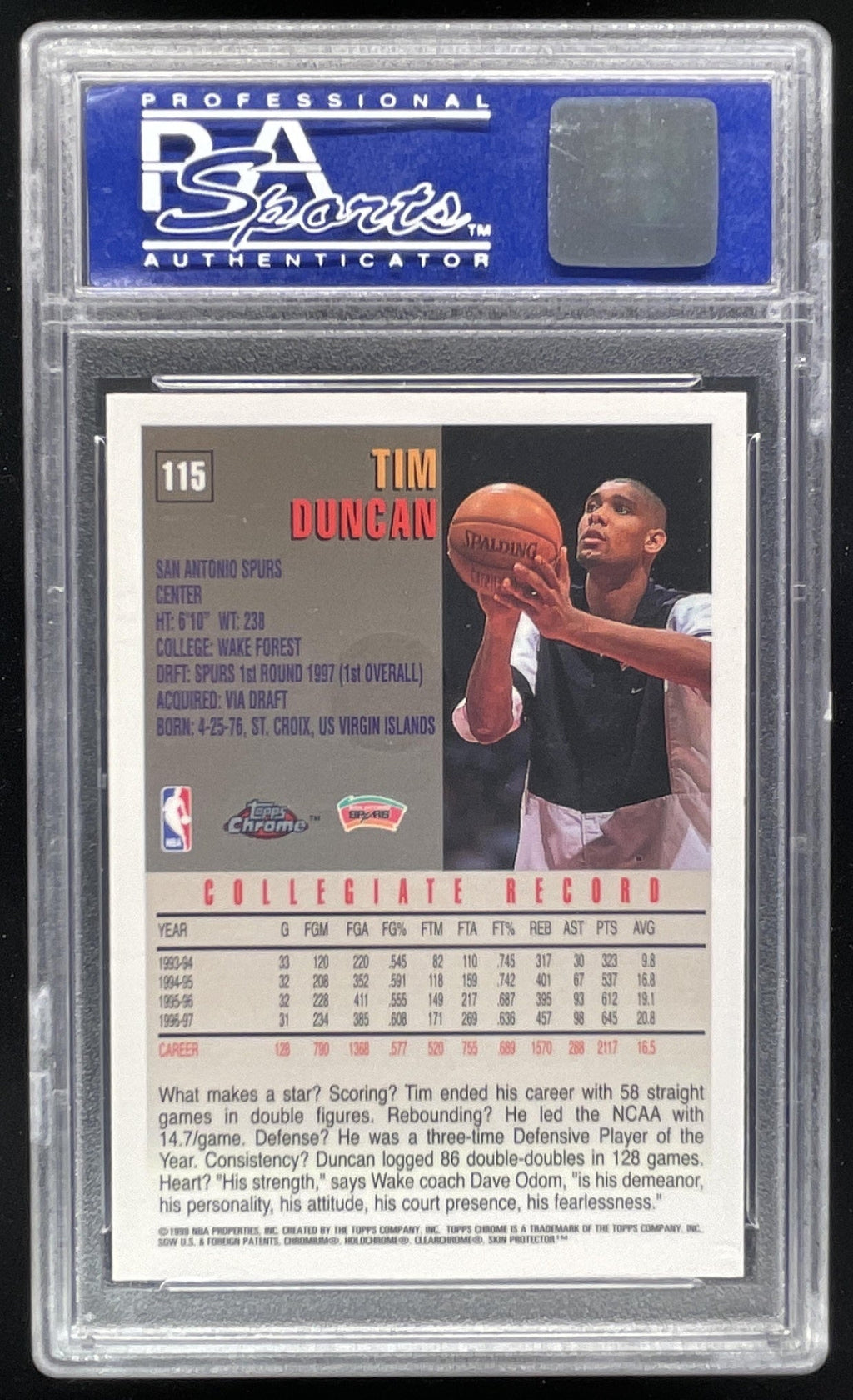 1997-98 Topps Chrome #115 Tim Duncan RC PSA 10 product image 2, provided for visual reference and product detail review