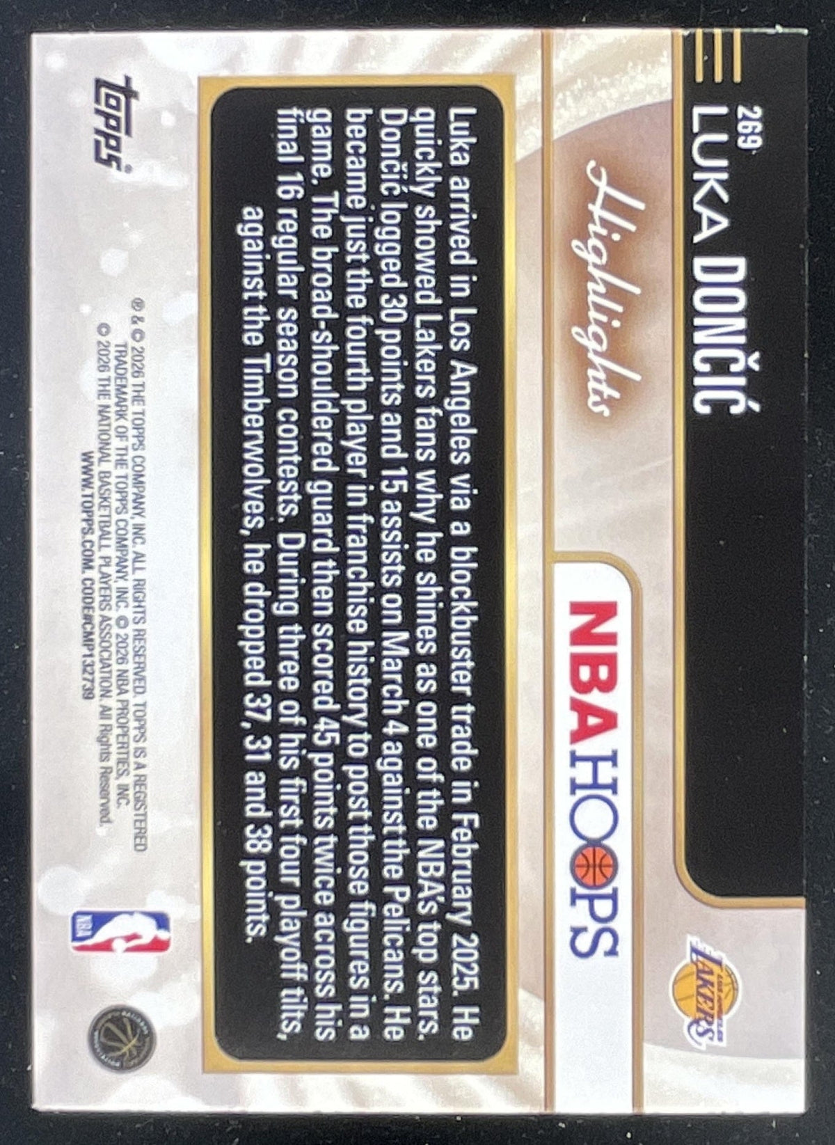 2025-26 Topps Hoops Light Burst #269 Luka Doncic Season Highlight product image 2, provided for visual reference and product