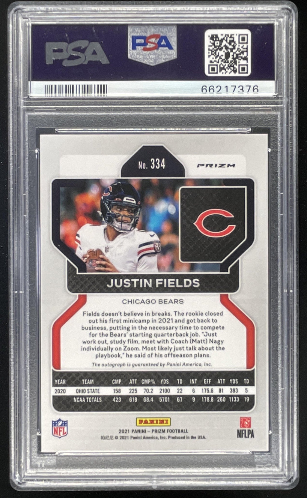 2021 Prizm Rookie Prizm No Huddle #334 Justin Fields RC Auto PSA 9 product image 2, provided for visual reference and