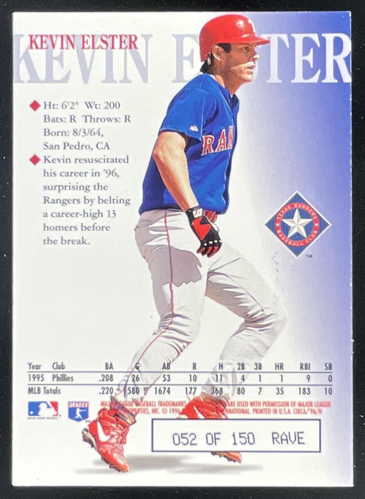 1996 SP Circa Rave #NNO Kevin Elster /150 product image 2, provided for visual reference and product detail review