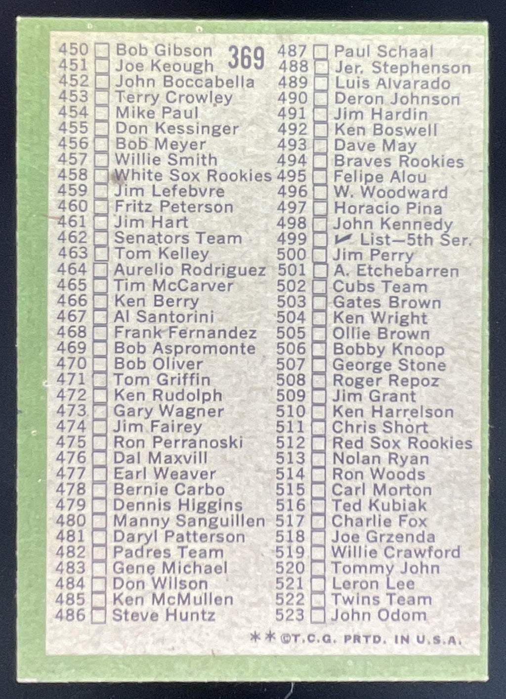 1971 Topps #369a Checklist: 394-523 VAR product image 2, provided for visual reference and product detail review