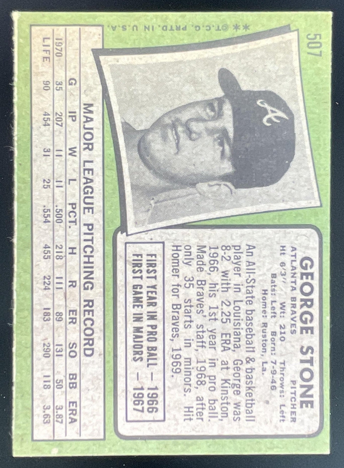 1971 Topps #507 George Stone product image 2, provided for visual reference and product detail review