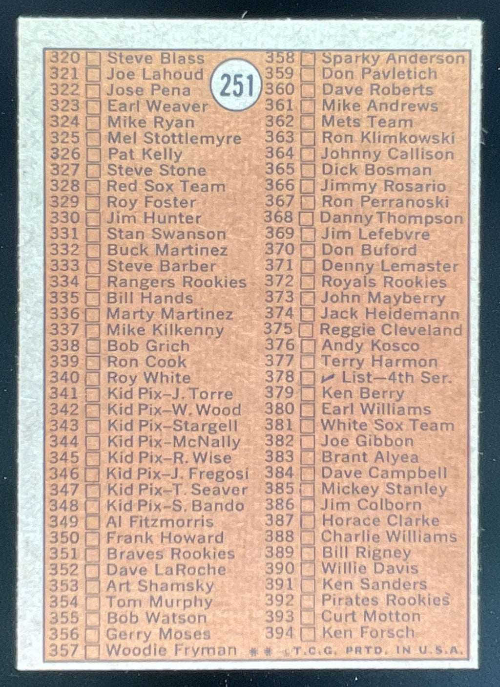 1972 Topps #251 Checklist 3rd Series product image 2, provided for visual reference and product detail review