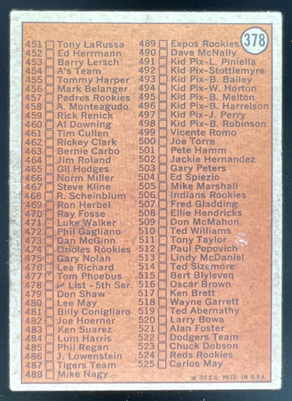 1972 Topps #378a Checklist 4th Series VAR product image 2, provided for visual reference and product detail review