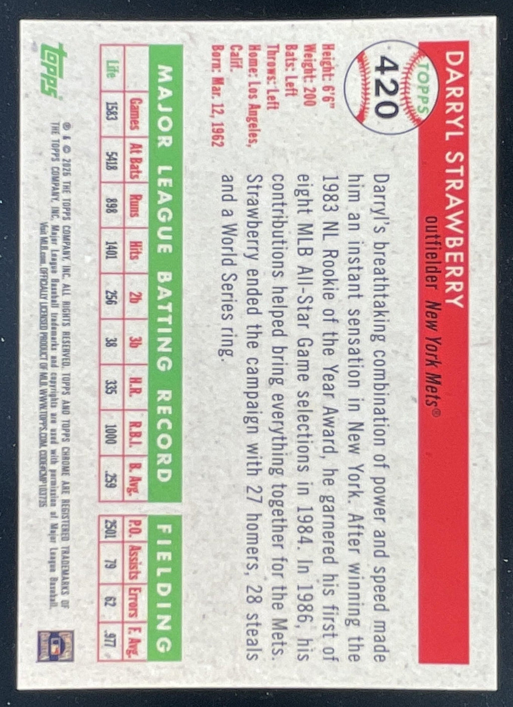 2025 Topps Chrome Platinum Anniversary Orange Wave #420 Darryl Strawberry /25 product image 2, provided for visual reference