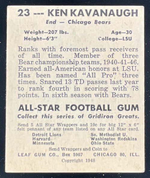 1948 Leaf #23 Ken Kavanaugh RC product image 2, provided for visual reference and product detail review