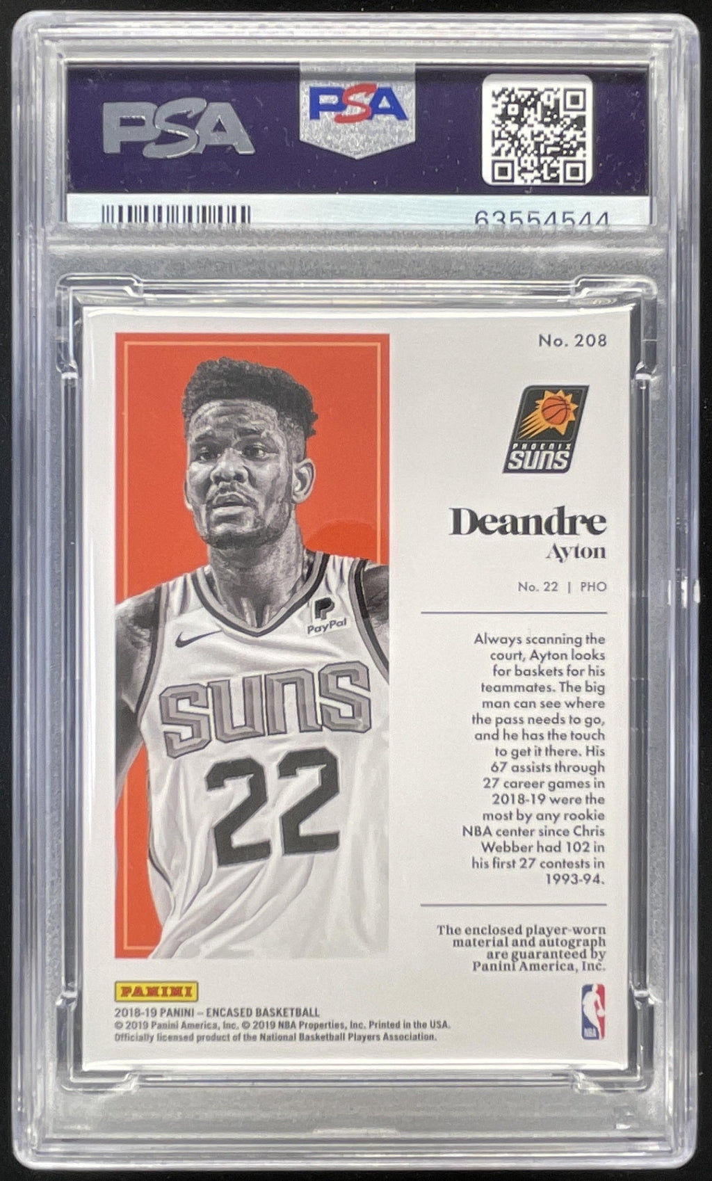 2018-19 Panini Encased Green #208 Deandre Ayton RC Auto /5 PSA 9 product image 2, provided for visual reference and product