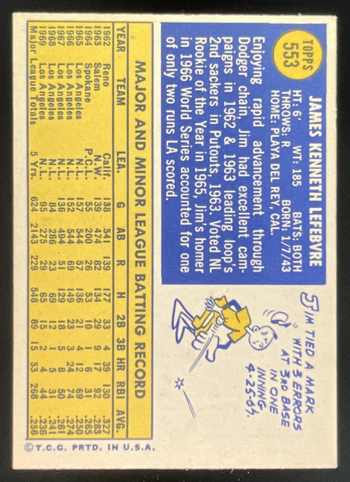 1970 Topps #553 Jim Lefebvre product image 2, provided for visual reference and product detail review