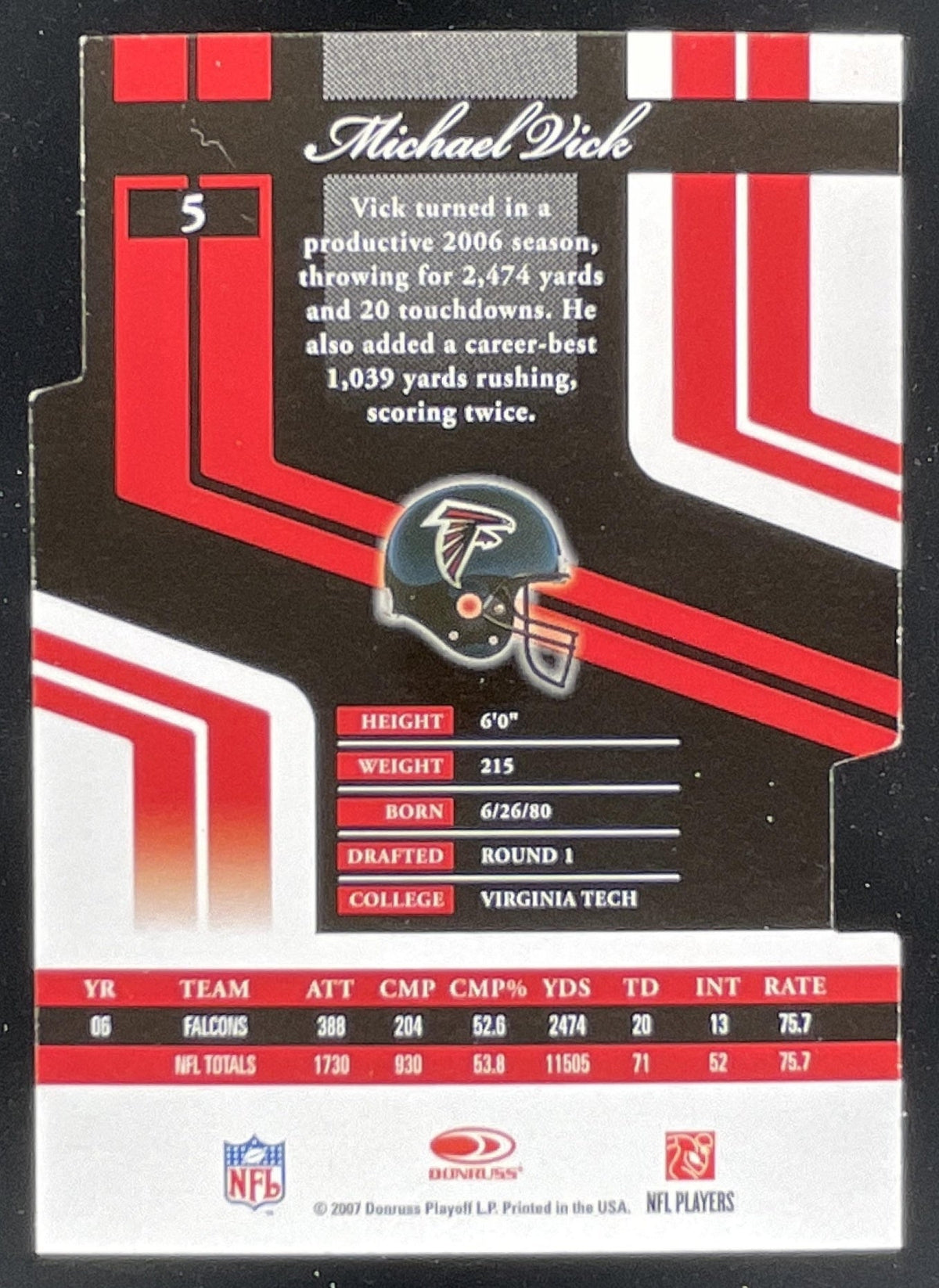 2007 Donruss Elite Aspirations #5 Michael Vick /93 product image 2, provided for visual reference and product detail review