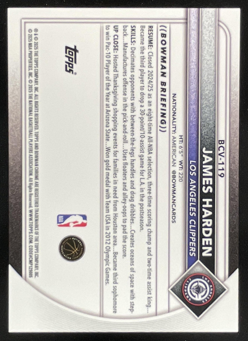 2025-26 Bowman Chrome Orange Geometric Refractor #BCV-119 James Harden /25 product image 2, provided for visual reference