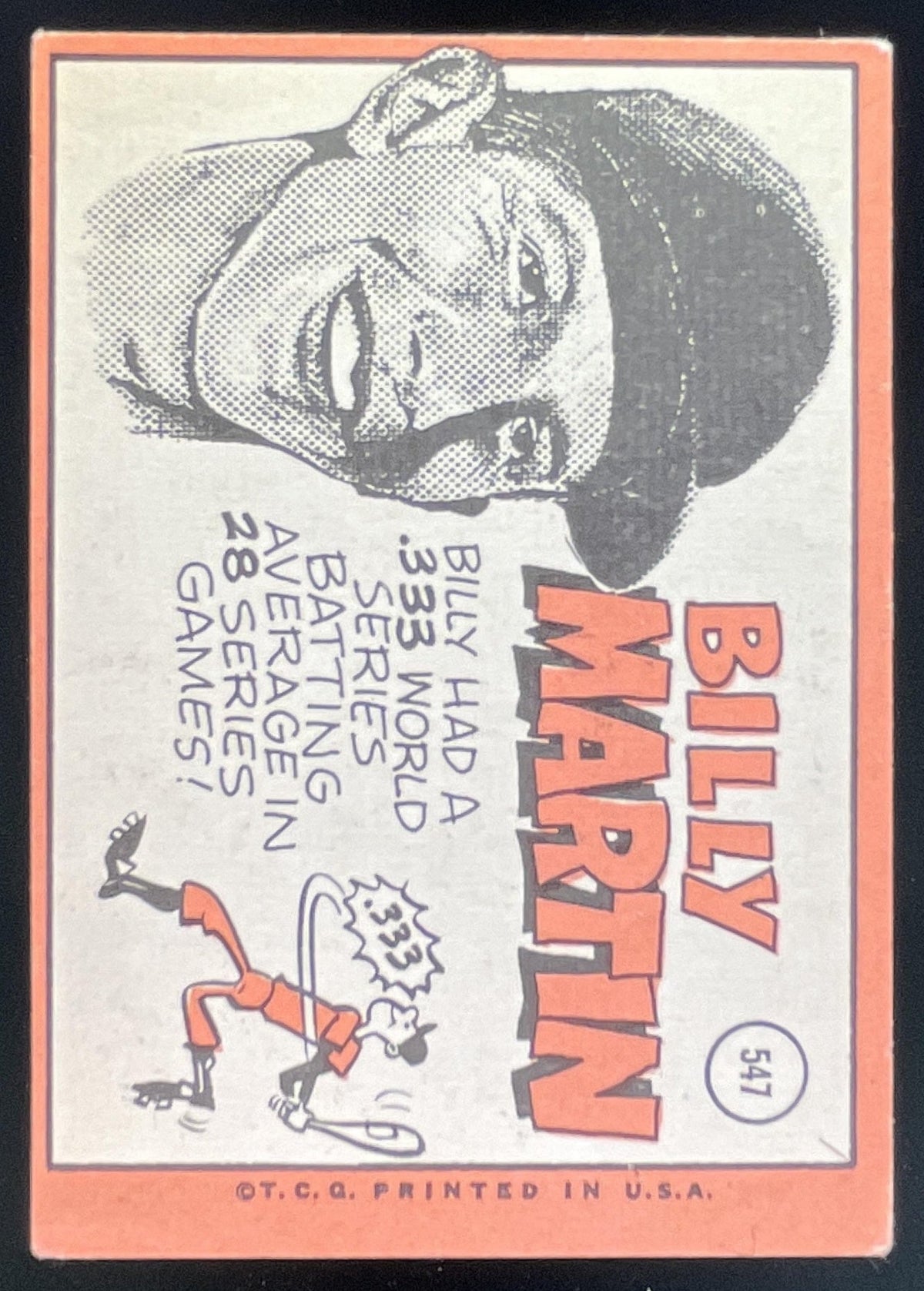 1969 Topps #547 Billy Martin product image 2, provided for visual reference and product detail review