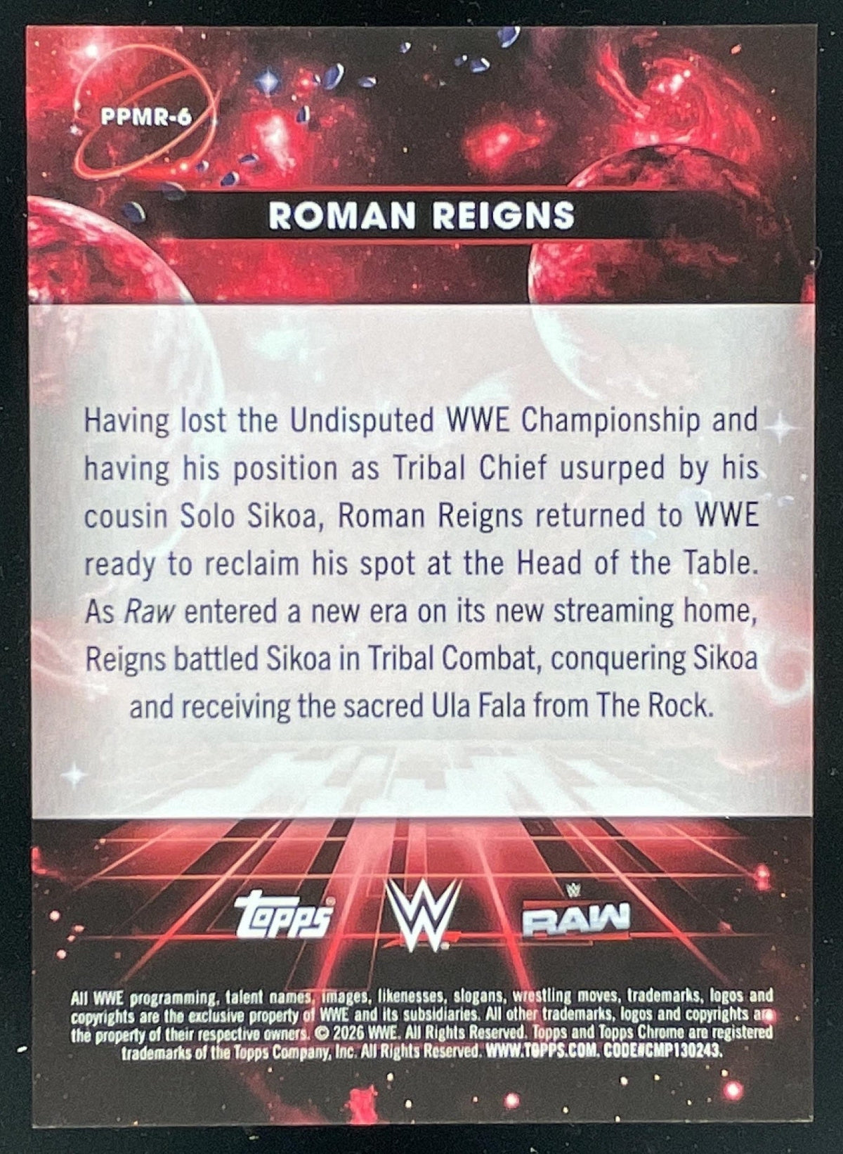 2026 Topps Cosmic Chrome WWE Planetary Pursuit - Mars #PPMR-6 Roman Reigns product image 2, provided for visual reference