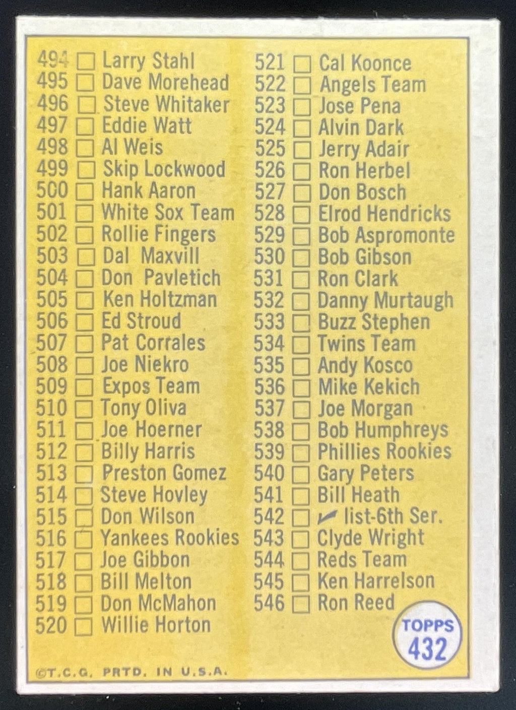 1970 Topps #432 5th Series Checklist 460-546 VAR product image 2, provided for visual reference and product detail review