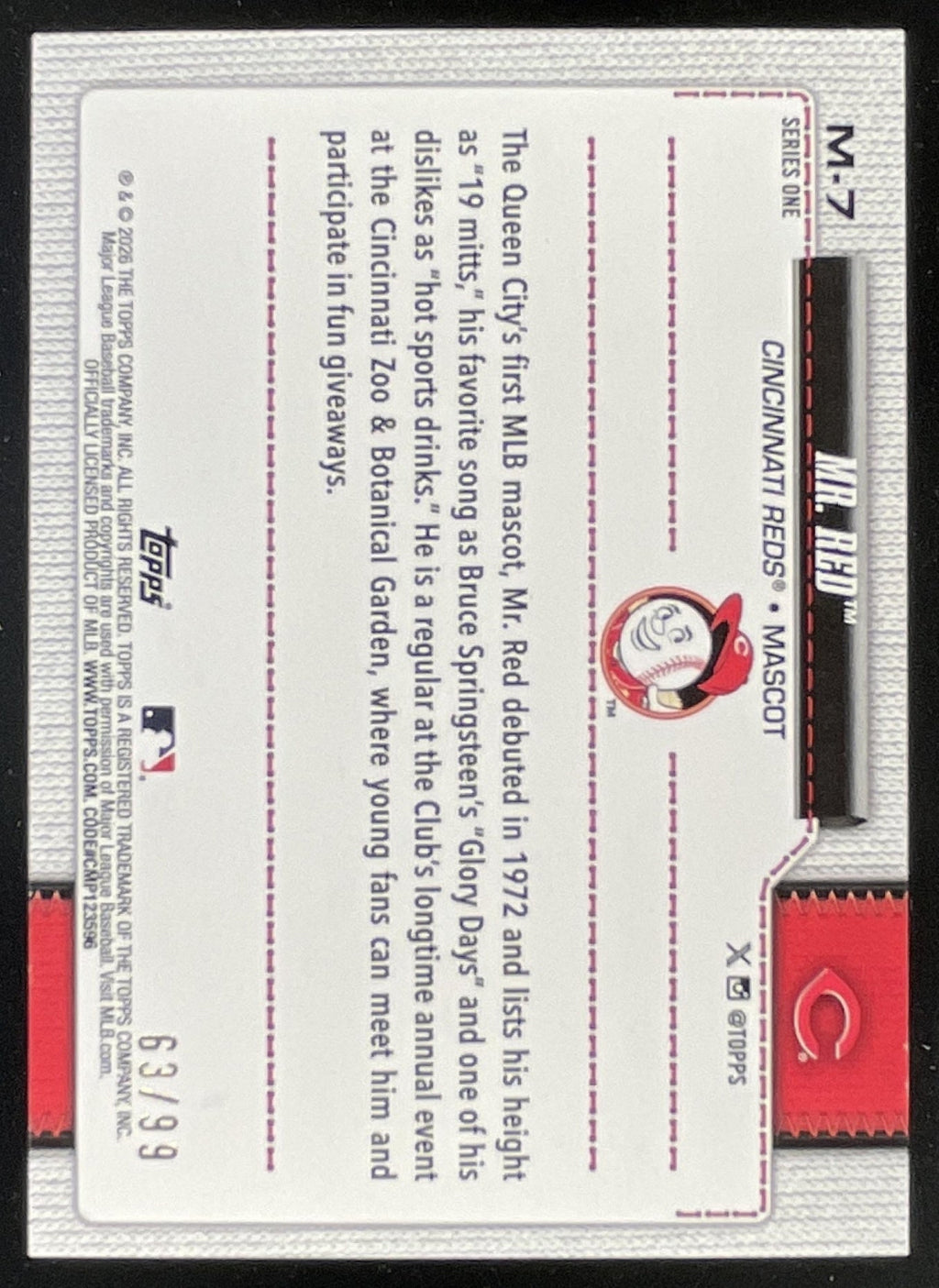 2026 Topps Series 1 Mascots Green #M-7 Mr. Red /99 product image 2, provided for visual reference and product detail review